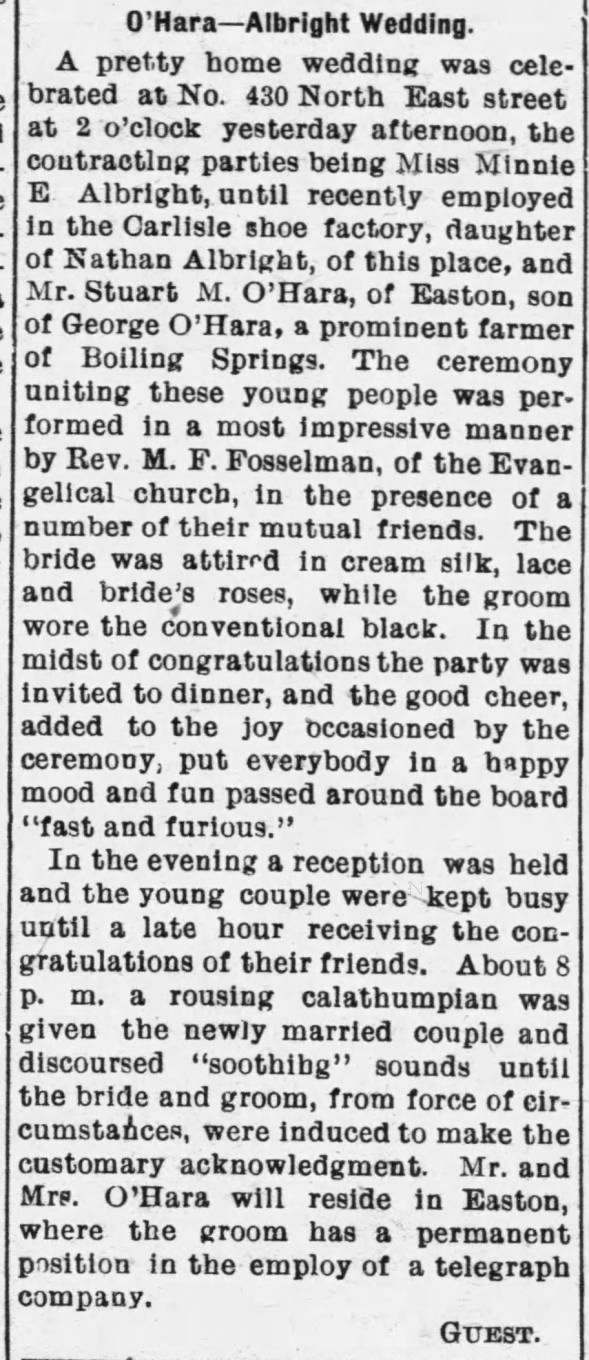 O'Hara - Albright marriage